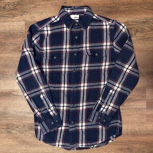 Sonoma Casual Button Down Mens Small Navy Blue Plaid Modern Fit Flannel Shirt